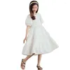 Robes de fille MODX filles coton coréen enfants solide manches courtes bouffantes princesse robe Midi pour adolescent 12 13 14 15 16 ans