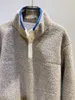Kvinnors hoodies lammulltröja halvhals kortblå och vit färg kollisionsknapp design tjock varm 2024 vinter 1014