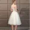 Graziosi abiti da sposa bianchi a linea 2024 nuovo cinturino in raso di tulle collo a cuore bottoni corsetto abiti da sposa tulle robe de marie abito da laurea per adolescenti abiti da festa di nozze