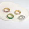 Band Rings High End Colorful Pink Green Purple Baguette Women CZ Jewelry 18K Gold Plated Stainless Steel Pave Cubic Zirconia Zircon Ring