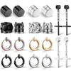 10 paires unisexe hommes en acier inoxydable non perçant boucles d'oreilles magnétiques boucles d'oreilles créoles croisées CZ aimant clip sur boucle d'oreille Set257F