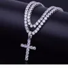 Pendentif croix en Zircon glacé avec chaîne de Tennis de 4mm, ensemble de bijoux Hip hop pour hommes, collier pendentif en or et argent CZ, Set326S