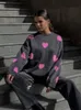 Kvinnors tröjor Sweet Chic Love Brodery Sticking Long Sleeved Oneck Pullovers Winter Female Fashion Sweater 231218