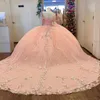 Rosa princesa vestido de baile quinceanera vestidos 2024 frisado apliques rendas lantejoulas doce 16 vestido vestidos de 15 anos