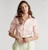 Опорная шейная шея поло, маленькая конная вышивка рубашки блузки женская американская ретро -рубашка на рыбаку