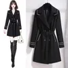 Women's Trench Coats 2023 Spring Autumn Mid-length Women Windbreaker Double-breasted Waist Belt British Style Outerwear Black Oversized