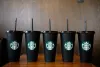 Mermaid Goddess Starbucks 24oz/710ml Plastic Mugs Tumbler Reusable Clear Drinking Flat Bottom Pillar Shape Lid Straw Cups mug LL