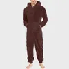 Men's Tracksuits Fleece Pajamas Men Jumpsuit Home-Wear Solid Color Casual Bodysuit Zipper Hooded Loose Pajama Comfort Winter Warm Rompe