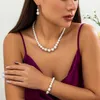 Conjunto de collar y pendientes 3 unids/set elegante pulsera de cadena de perlas de imitación para mujer Kpop dulce Piercing pendiente gota accesorios de boda joyería