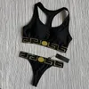 Designer Sexig triangelbyxor BH-uppsättning med klassiska bokstäver geometriska tryck kvinnors badkläder split stil bikini underkläder s-xl