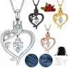 Pendant Necklaces Cremation Ashes Jewelry Hollow Heart With Crystal Urns Necklace Elegant Girl Gift Memorial Keepsake Stainless Steel