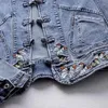 Jaquetas femininas cor borboleta bordado jeans jaqueta feminina 2023 outono moda manga longa solta outerwear femme vintage chique denim