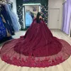 2024 Red Butterfly Flowers Quinceanera Dresses Detached Cape Ball Gown Appliques Lace Crystal Vestidos De 15 Anos