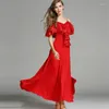 Stage Wear MOQ 1PCS Sexy Off-shoulder Red Black Women Girls Dance Salsa Dress