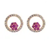 Boucles d'oreilles ESSFF couleur rubis-rouge cercle fleur Design pour femmes OL Style bijoux cadeaux