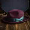 Bérets Top Qualité Laine Fedora Hommes Femmes Luxe Automne Hiver Trilby Chapeau Avec Bowknot Ruban Robe De Mariage Jazz NZ371