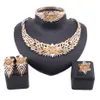 African Dubai Gold Jewelry Nigerian Crystal Flower Necklace Bangle Earrings Ring Women Italian Wedding Bridal Jewelry Set269m