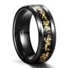 Band Rings 8mm Tungsten Carbide Steel Ring Black Inlaid Gold Color Foil Wedding Ring for Men and Women Jewelry Wholesale 231218