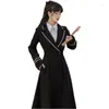 Women's Trench Coats Autumn Winter Womens In French Design Long-sleeve Coat Slim Waist Jacket Mid-length Romantic Lady Black Tops