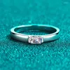 Cluster Rings White Gold Plated Certified 0.5ct Moissanite For Women 3 5mm Emerald Cut Lab Diamond Jewelry 925 Silver GRA