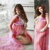 Jurken Nieuwe sexy moederschapsjurken voor fotoshoot Kant Tule Lange zwangerschapsjurk Fotografie Prop Split voorzijde Zwangere vrouwen Maxi-jurk