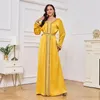 Etnische Kleding Marokko Feestjurk Voor Vrouwen Moslim Abaya Dubai Luxe Lace Up Lange Mouwen Split Maxi Jurken Kaftan Robe Longue vestidos