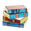 Night Lights Stained Glass Stacked Book Lamp Unique Shape Flicker Free Retro Style Nightstand LED Light Desktop Decor