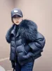 女性Sベスト2023冬の膨らむジャケット女性大規模なアライグマファーカラーショートメスパーカー厚い90ガチョウダウンコートルーズ231218