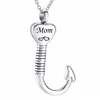 Nouveau titane acier crémation poisson crochet coeur pendentif souvenir urne collier pour cendres mémorial bijoux Memento2516