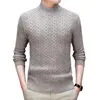 Herrtröjor Casual Half High Collar Sweater Sticked Warm Elastic Fall Winter Pullover For Daily Wear Slim Fit