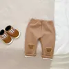 Overalls 2023 Winter New Baby Plus Velvet Thick Leggings Toddler Cute Bear Pp Pants Infant Girl Fleece Trousers Baby Warm Pants ClothesL231114