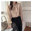 Women's Blouses QWEEK White Shirt Korean Style Elegant Chiffon With Bow Spring Long Sleeve Top Female Office Wear Loose Fashion