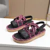 Mulheres Multicolor Flat Chinelos SandalsLady Beach Slides Lace-up Scuffs para o verão 99Sz #