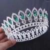 Clips de cheveux en gros alliage baroque bleu cristal en strass diadède roi couronnes grandes concours ronds complets couronne complète