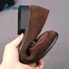 Dress Shoes Solid Suede Horsebit Mules Round Toe Shallow Loafers Concise Flat Casual for Men Slip On Inner Heightening 231218