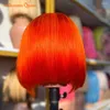 Orange Short Straight Bob Wig 13x4 Transparent Lace Frontal Human Hair Wigs 180 Density For Black Woman