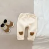 Macacão bebê recém-nascido menina menino algodão calça quente infantil criança criança calças de cintura alta lã dentro casual inferior roupas de bebê 3m-2yl231114