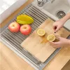 Kitchen Storage Foldable Stainless Steel Sink Drain Curtain Multifunctional Tableware Drainer Rack Heat Resistant Insulation Pad Tools