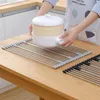 Kitchen Storage Foldable Stainless Steel Sink Drain Curtain Multifunctional Tableware Drainer Rack Heat Resistant Insulation Pad Tools