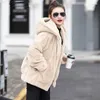 Vestes d'hiver en fourrure pour femmes, Faux manteau à capuche, veste courte en peluche, rose, vêtements d'extérieur, Teddy chaud, 2023