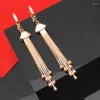 Dangle Oorbellen 585 Paars Goud Glanzend Fan Kwastje Voor Vrouwen Verguld 14k Rose Klassiek Retro Licht Luxe Oorbellen Banket sieraden