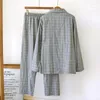 Vêtements de nuit pour hommes printemps automne hommes décontracté plaid pyjama ensembles mâle coton costume à manches longues col rabattu chemise pantalon