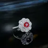 Anéis de cluster Caimao 0.7ct Ruby Red Round 18kt Ouro Branco 0.58ct Anel de Noivado de Diamante para Mulheres Antigo