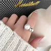 Band Rings Simple Pearl Beaded Open Ring 925 Sterling Silver Korean Trendy Jewelry Dainty Imitation Pearl and Plain Beads Ring for Women 231218