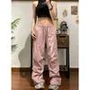 HOUZHOU Y2K Roze Cargo Parachute Dames Hip Hop Techwear Oversize Geplooide Joggingbroek Koreaanse Stijl Wijde Pijpen Baggy Broek