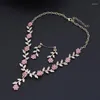 Necklace Earrings Set Pink Colors Flower For Women Luxury Choker And Dangle Girls Wedding Bridal Sets Fashion