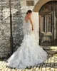 Lindo vestido de casamento sereia de um ombro, renda, babados, trem, vestido de casamento, tule, robe de mariee