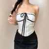 Tanks pour femmes Jacquard Strap Bow Bra Tops Inner pour l'été 2024 Fashion Hollow Out Sexy sans bretelles Skinny Short