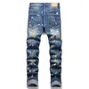 Jean Skinny bleu extensible pour hommes, pantalon en Denim déchiré à peinture à jet d'encre, mode Slim en détresse, Streetwear