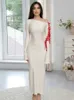 Sukienki codzienne eleganckie bandaż puste z długim rękawem bodycon maxi sukienka do Woemn 2023 Autumn Blue Seksowne stroje imprezowe